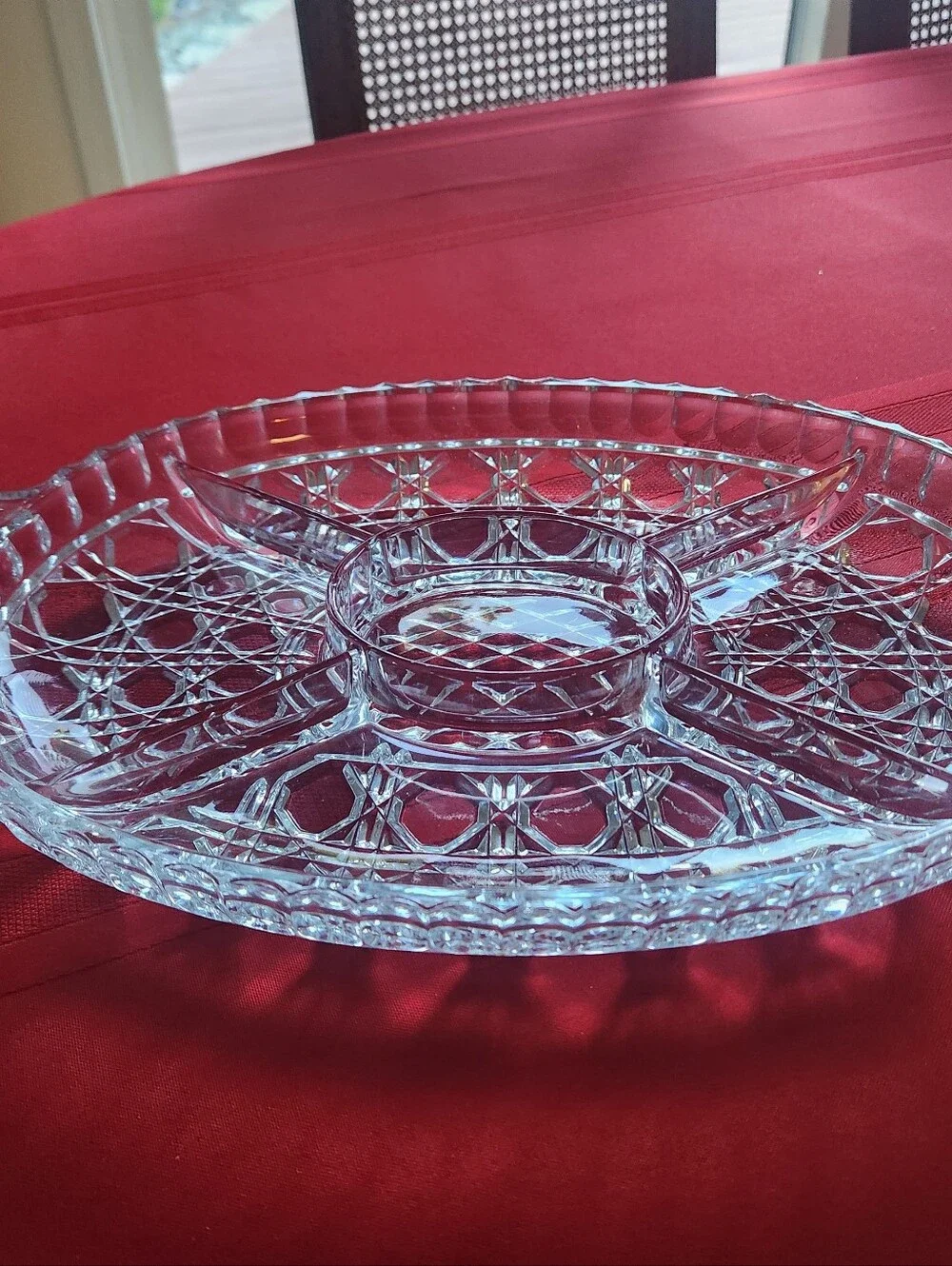 Vintage Clear Cut Heavy Glass Style Oval Divided Relish Dish with Handles